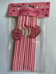  Happy birthday! Pink Konfettis Szívószál - (12 db/csomag) (happybirthday_pink_szivoszal)
