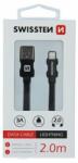 SWISSTEN Lightning (8pin) adatkábel Swissten, fonott, 2M, fekete
