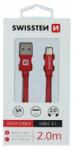 SWISSTEN USB-C adatkábel Quick charge, fonott, 3A, 2m, piros