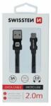 SWISSTEN Micro USB adatkábel Swissten, Quick charge, 3A, fonott, 2m, fekete