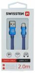SWISSTEN USB-C adatkábel Swissten fonott, Quick charge, 3A, 2m, kék