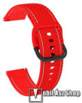  Okosóra szíj - PIROS - szilikon, fehér varrással - 92mm + 119mm hosszú, 20mm széles - SAMSUNG Galaxy Watch 42mm / Amazfit GTS / Galaxy Watch3 41mm / HUAWEI Watch GT 2 42mm / Galaxy Watch Active / Acti