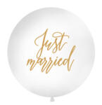 PartyDeco S. r. o Óriás gumi lufi, fehér, 100 cm, gömb, Just married