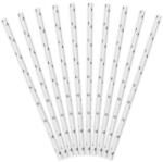 PartyDeco S. r. o Szívószál papírból, fehér , ezüst csillagokkal, 10db