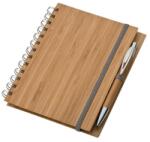  Jegyzetfüzet A/5 bambusz borító, 70 vonalas lap + toll, gumis záródás 14, 5 x 18 x 1, 7cm spirálkötésű