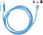  Cablu de incarcare USB Magnetic Led Flowing 3 in 1, universal, USB la microUSB, Lightning, Type C, 1m, albastru