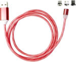  Cablu de incarcare USB Magnetic Led Flowing 3 in 1, universal, USB la microUSB, Lightning, Type C, 1m, rosu