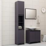 vidaXL Set mobilier de baie, 3 piese, gri extralucios, lemn prelucrat (3056942)