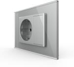 LIVOLO Priza simpla cu blank Livolo cu rama din sticla 3M, standard Italian, Serie noua - culoare gri