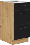 TEMPO KONDELA Dulap inferior cu sertare, stejar artizan/ negru mat, MONRO 40 D 3S BB