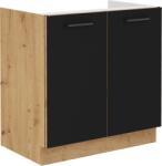 TEMPO KONDELA Dulap pentru chiuvetă inferior, negru mat / stejar artizan, MONRO 80ZL 2F BB