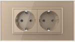 LIVOLO Priza dubla Livolo cu rama din sticla 4M, standard Italian, Serie noua - culoare auriu