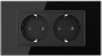 LIVOLO Priza dubla Livolo cu rama din sticla 4M, standard Italian, Serie noua - culoare negru