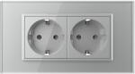 LIVOLO Priza dubla Livolo cu rama din sticla 4M, standard Italian, Serie noua - culoare gri