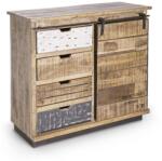 Bizzotto Comoda cu 4 sertare si 1 usa mobila din lemn mango maro gri Tudor 90 cm x 35 cm x 85 h (0745461) Comoda