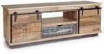 Bizzotto Comoda 2 usi mobile 1 sertar din lemn mango maro gri Tudor 130 cm x 40 cm x 50 h (0745464) Comoda