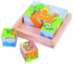Bigjigs Toys Puzzle cubic Dinozauri, 9 cuburi din lemn, 12.5 x 12.5 x 4.5 cm, 9 piese (BJ513) Puzzle