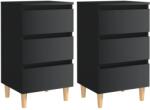 vidaXL Noptiere, picioare lemn, 2 buc. , negru extralucios, 40x35x69 cm (805902)
