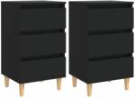 vidaXL Noptiere cu picioare lemn masiv, 2 buc. , negru, 40x35x69 cm (805890)