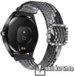  Okosóra szíj - fonott szövet, sztreccses, állítható, strasszköves csat - SZÜRKE / FEKETE - 110-195mm hosszú, 22mm széles - SAMSUNG Galaxy Watch 46mm / Watch GT2 46mm / Watch GT 2e / Galaxy Watch3 45mm