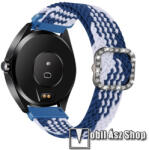  Okosóra szíj - fonott szövet, sztreccses, állítható, strasszköves csat - KÉK / FEHÉR - 110-195mm hosszú, 22mm széles - SAMSUNG Galaxy Watch 46mm / Watch GT2 46mm / Watch GT 2e / Galaxy Watch3 45mm / H