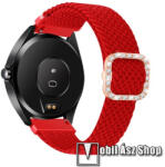  Okosóra szíj - fonott szövet, sztreccses, állítható, strasszköves csat - PIROS - 110-195mm hosszú, 22mm széles - SAMSUNG Galaxy Watch 46mm / Watch GT2 46mm / Watch GT 2e / Galaxy Watch3 45mm / Honor M