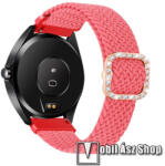  Okosóra szíj - fonott szövet, sztreccses, állítható, strasszköves csat - RÓZSASZÍN - 110-195mm hosszú, 22mm széles - SAMSUNG Galaxy Watch 46mm / Watch GT2 46mm / Watch GT 2e / Galaxy Watch3 45mm / Hon