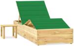 vidaXL Șezlong de grădină cu masă și pernă, lemn de pin tratat (3065959)