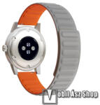  Okosóra szíj - rugalmas, szilikon, mágneses - SZÜRKE / NARANCSSÁRGA - 90mm+130mm hosszú, 20mm széles - SAMSUNG Galaxy Watch 42mm / Xiaomi Amazfit GTS / Gear S2 / HUAWEI Watch GT 2 42mm / Watch Active 