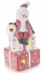 AFI Ajándékon ülő Hóember Ledes világítással 18, 5 cm - karácsonyi dekoráció (IMO-AFI-714055HOEMBER)