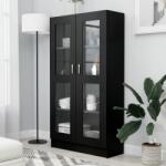 vidaXL Dulap cu vitrină, negru, 82, 5 x 30, 5 x 150 cm, PAL (802760) Biblioteca