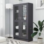 vidaXL Dulap cu vitrină, gri, 82, 5 x 30, 5 x 150 cm, PAL (802761) Biblioteca