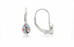 Ezüst fülbevaló patentzáras csepp színes kövekkel