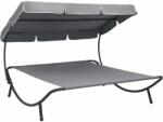 vidaXL Pat șezlong de exterior cu copertină, gri (48073)