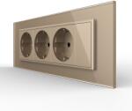 LIVOLO Priza tripla cu blank Livolo cu rama din sticla 6/7 module - standard Italian - culoare auriu