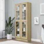 vidaXL Dulap cu vitrină, stejar Sonoma, 82, 5 x 30, 5 x 185, 5 cm, PAL (802771) Biblioteca
