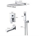 Dusche Fali zuhanyszett falba építhető csaptelep inox esőztetős zuhanyfej 30 cm, kézi zuhanyfejjel, forgatható kádtöltő csapteleppel