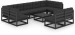 vidaXL Set mobilier grădină cu perne, 10 piese, negru, lemn masiv pin (3077223) - vidaxl