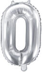 PartyDeco 0. szám, fólia lufi, 35 cm, ezüst