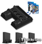  PS4/PS4 Slim/PS4 Pro konzol-hoz hűtő / állvány / kontroller töltőállomás / játék tartó - hűtőventilátor, 12 játék tárolására alkalmas, egyszerre 2 kontroller tölthet vele, 250 x 205 x 68mm - FEKETE