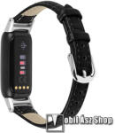  Okosóra szíj - FEKETE - Krokodilbőr mintás, valódi bőr - 73mm + 109mm - Fitbit Luxe
