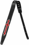 Perris Leathers gitár heveder - Black with Red and Silver Cross Inlay - 7527
