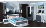 Spectral Mobila Dormitor Torino cu pat 140x200 cm Alb / Gri