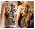  Ragasztós tetoválás, nagy, hátra, szépség és szörnyeteg motívummal (MET019)