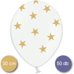 Belbal Léggömb, nagy csomag, fehér, arany csillagokkal, 30cm, 50 db/cs