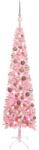 vidaXL Brad de Crăciun subțire cu LED-uri și globuri, roz, 120 cm (3078065)