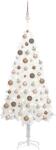vidaXL Set brad de Crăciun artificial cu LED-uri/globuri, alb, 180 cm (3077634) - vidaxl