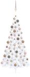 vidaXL Brad de Crăciun artificial jumătate LED-uri&globuri alb 180 cm (3077570) - vidaxl