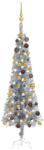 vidaXL Brad de Crăciun subțire cu LED-uri și globuri, argintiu, 150 cm (3078050)