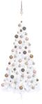 vidaXL Brad de Crăciun artificial jumătate cu LED&globuri alb 210 cm (3077571) - vidaxl